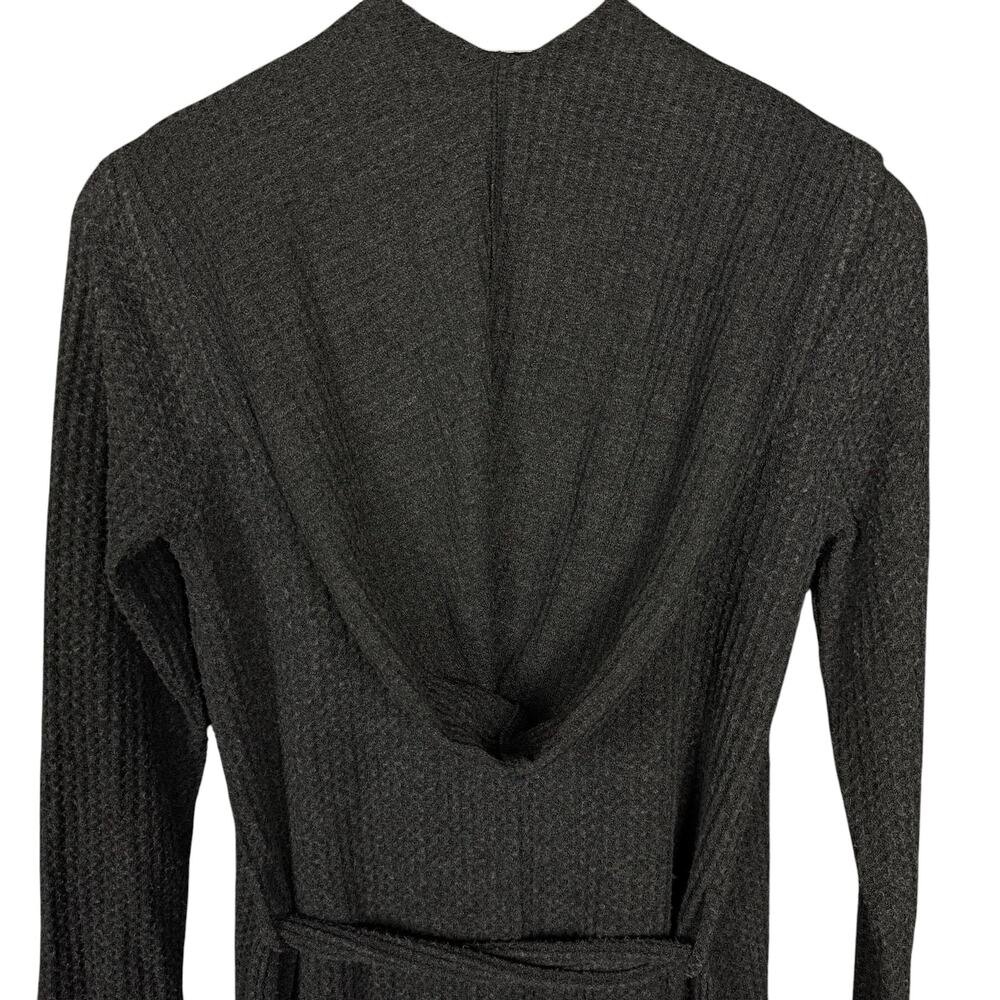 Beyond Yoga Sweater Cardigan Womens Xs Gray Rayon Hooded Belted Waffle Knit View 3